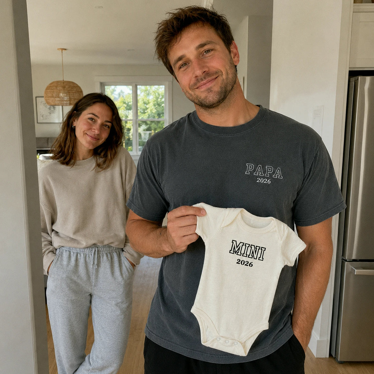Papa and Mini Matching T-Shirt, Baby Onesie or Set - Embroidered Embroidered First Father’s Day Gift for New Dad