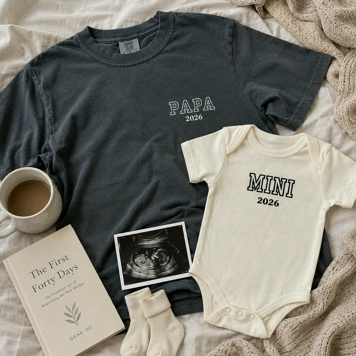 Papa and Mini Matching T-Shirt, Baby Onesie or Set - Embroidered Embroidered First Father’s Day Gift for New Dad