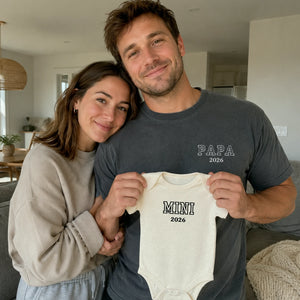 Papa and Mini Matching T-Shirt, Baby Onesie or Set - Embroidered Embroidered First Father’s Day Gift for New Dad