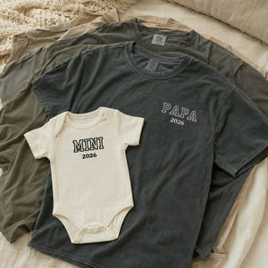 Papa and Mini Matching T-Shirt, Baby Onesie or Set - Embroidered Embroidered First Father’s Day Gift for New Dad
