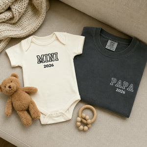 Papa and Mini Matching T-Shirt, Baby Onesie or Set - Embroidered Embroidered First Father’s Day Gift for New Dad