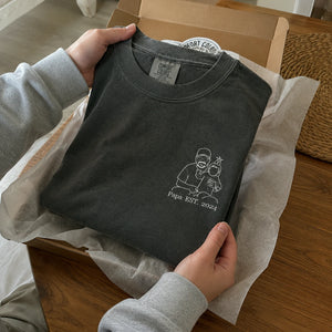 Personalized Papa Photo Line Art T-Shirt with Embroidered Outline Gift for Father's Day, Gift from Wife