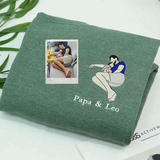 Custom Papa Photo Portrait Sweatshirt Hoodie - Personalized Fathers Day Gifts, Unique Gifts for Dad