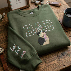 Custom Dad Photo Hoodie - Embroidered Papa Portrait & Kid's Name for Father's Day, Christmas
