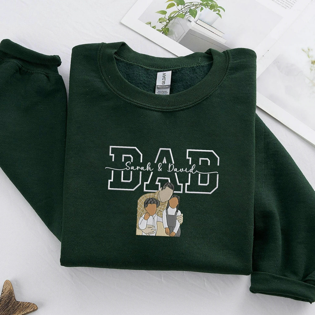 Custom Dad Photo Hoodie - Embroidered Papa Portrait & Kid's Name for Father's Day, Christmas