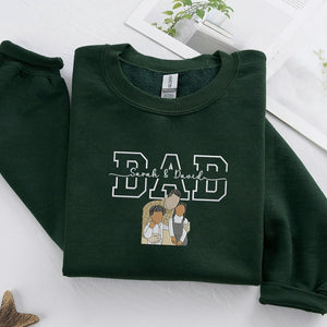 Custom Dad Photo Hoodie - Embroidered Papa Portrait & Kid's Name for Father's Day, Christmas