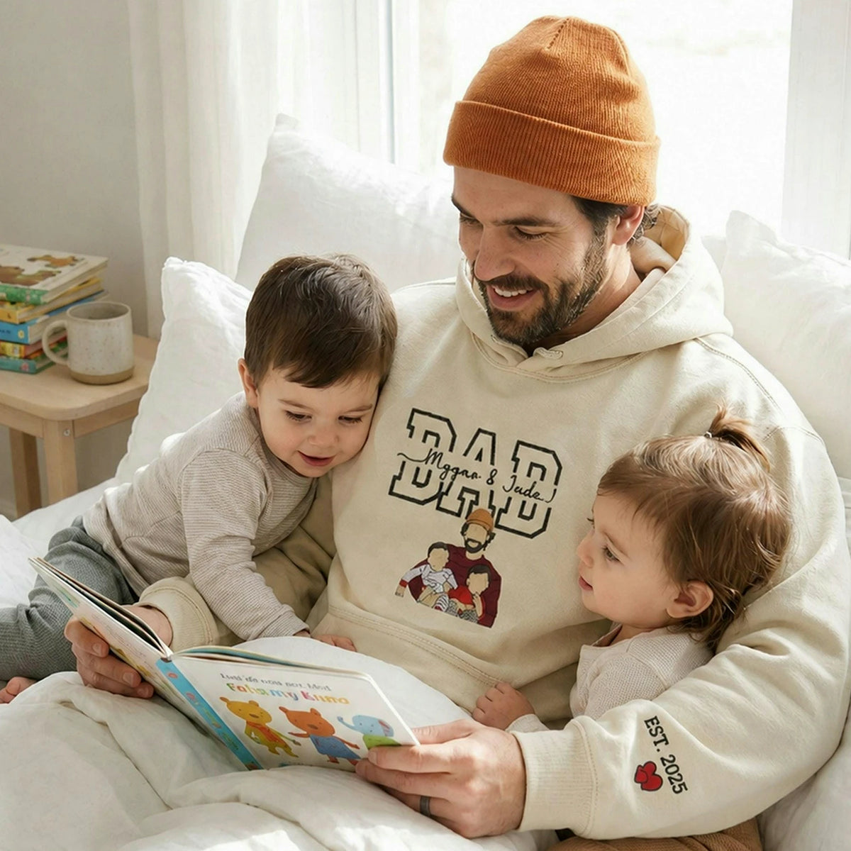 Custom Dad Photo Hoodie - Embroidered Papa Portrait & Kid's Name for Father's Day, Christmas