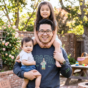 custom embroidered papa sweatshirt with personalized photo portrait for first fathers day gift