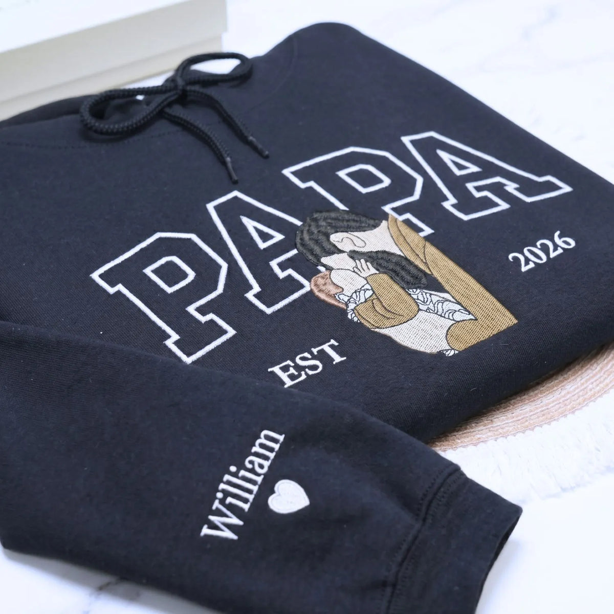 custom embroidered papa sweatshirt with personalized photo portrait for first fathers day gift