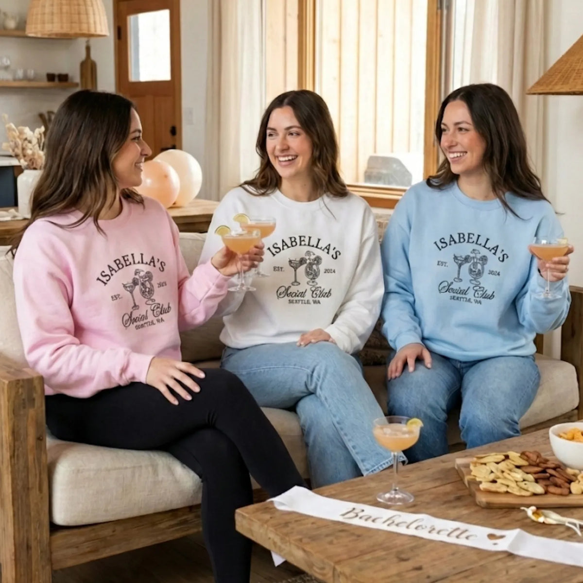 Custom Embroidered Bridal Party Luxury Bachelorette Sweatshirt or Hoodie