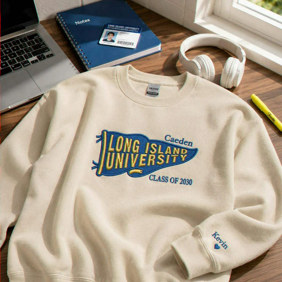 Sand Embroidered Sweatshirt pennant college, Back to School Gift