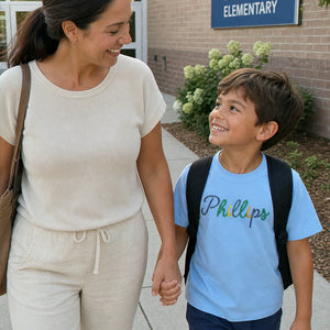 Personalized First Day of Elementary T-shirt for 1st Grade Kids - Embroidered Rainbow Name Tee, First School Day Outfit