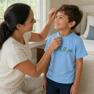 Personalized First Day of Elementary T-shirt for 1st Grade Kids - Embroidered Rainbow Name Tee, First School Day Outfit