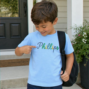 Personalized First Day of Elementary T-shirt for 1st Grade Kids - Embroidered Rainbow Name Tee, First School Day Outfit