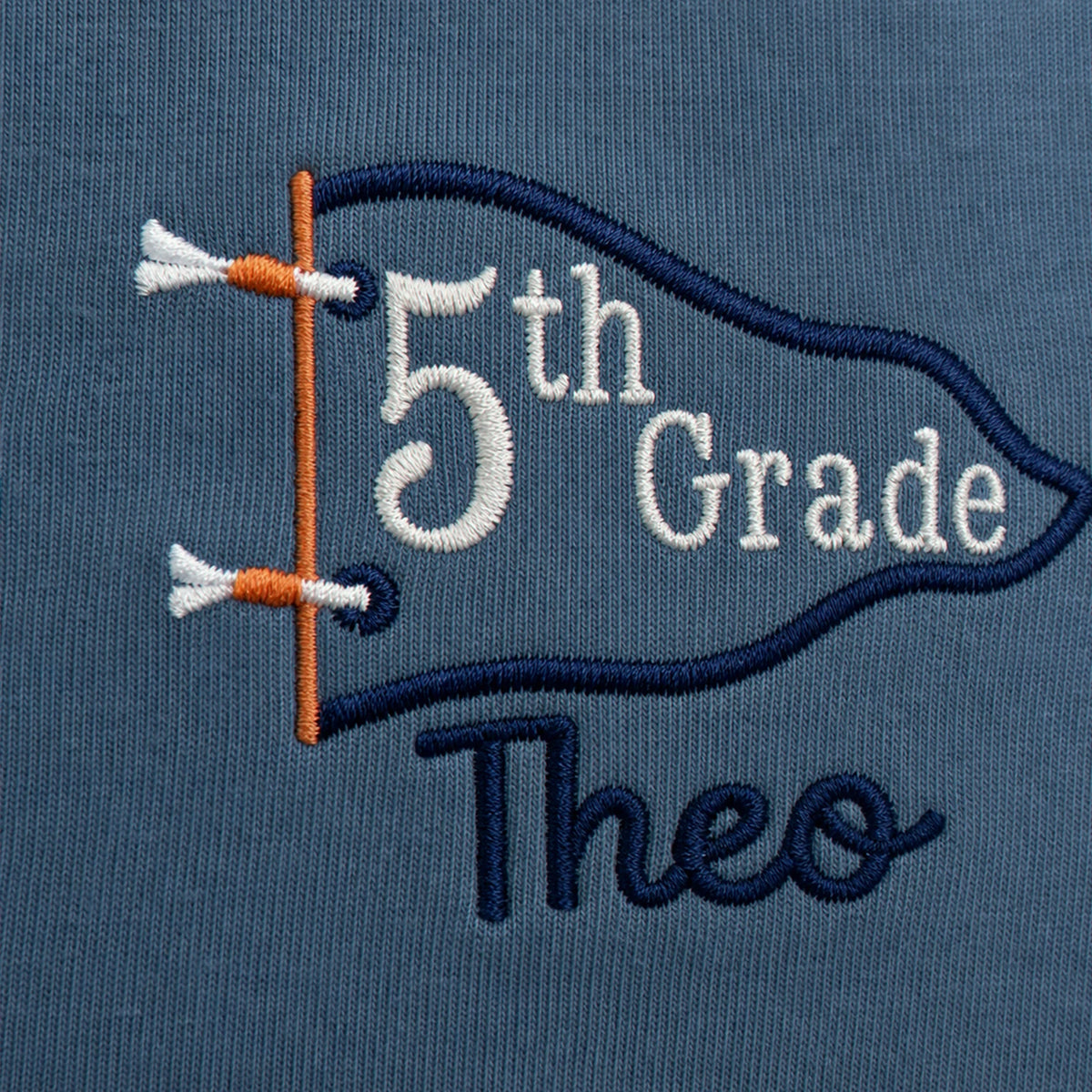Personalized 5th Grade Pennant T-Shirt for Back to School - Embroidered Name & Grade, Retro Youth Tee