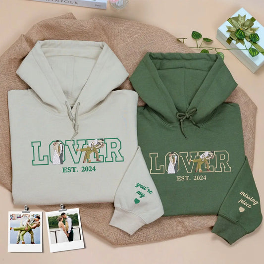 Custom embroidered sweatshirt with couple portrait from photo
