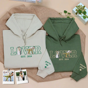 Custom embroidered sweatshirt with couple portrait from photo