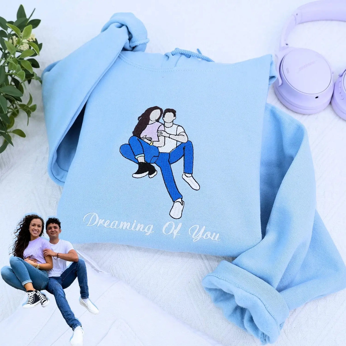 Custom embroidered anniversary sweatshirt for couples with matching design showing personalized wedding year