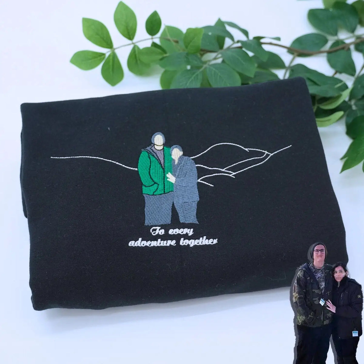 Custom embroidered anniversary sweatshirt for couples with matching design showing personalized wedding year