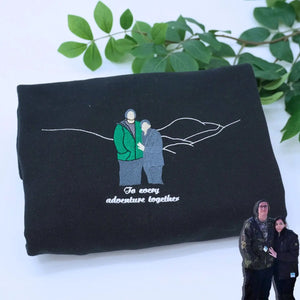 Custom embroidered anniversary sweatshirt for couples with matching design showing personalized wedding year