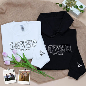 Custom embroidered sweatshirt with couple portrait from photo