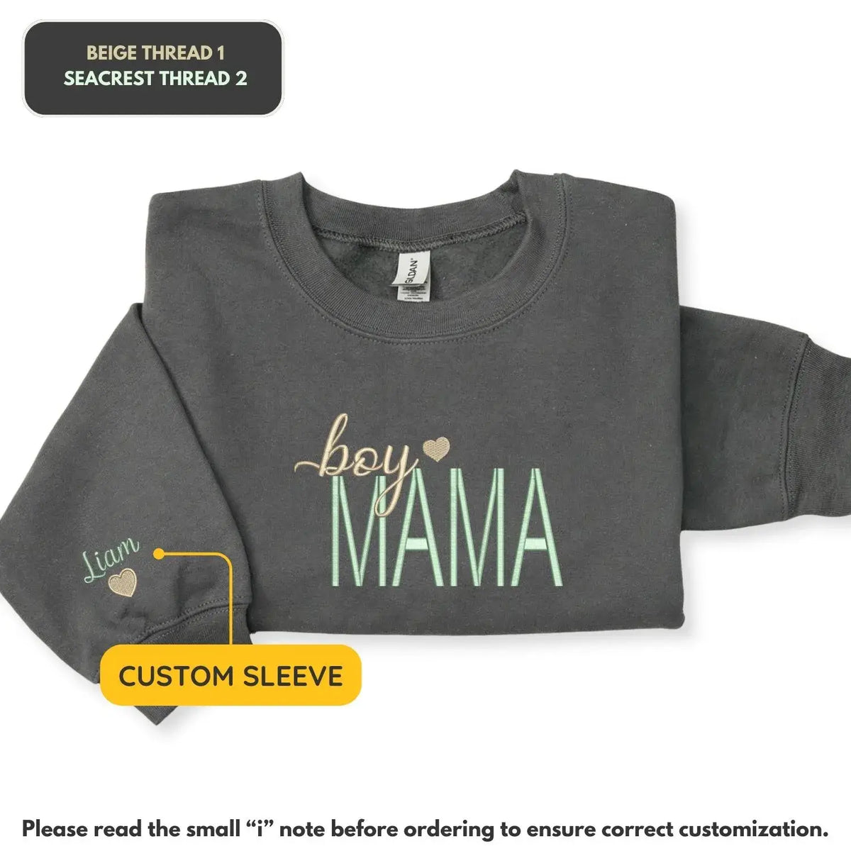 Custom embroidered boy mama sweatshirt with kids names, personalized cozy gift for mom with sons