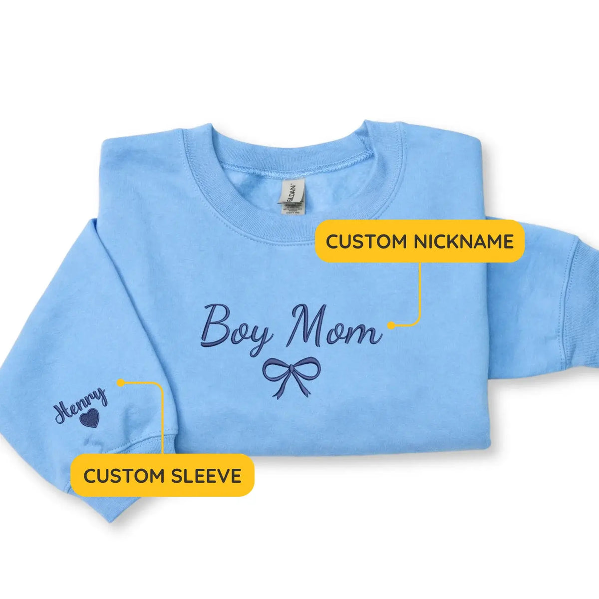 Personalized boy mom sweatshirt embroidered with kids names cozy custom gift for mothers day