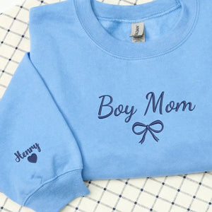 Custom Embroidered Boy Mom Sweatshirt with Kids Name, Personalized Gift for Her, New Mom Mother's Day