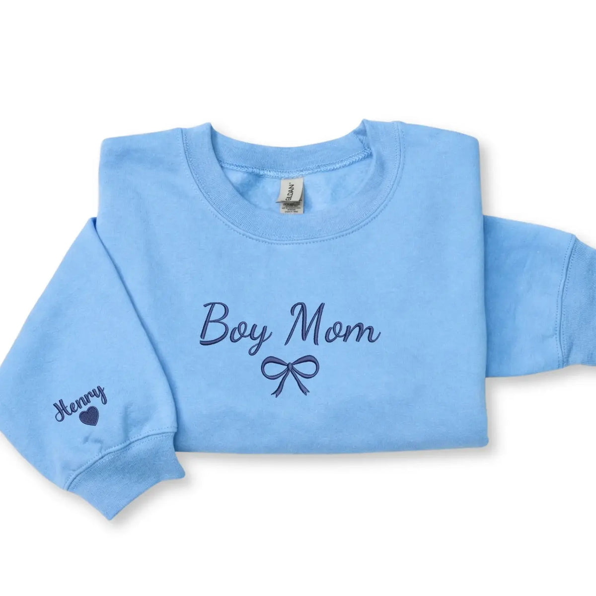 Personalized boy mom sweatshirt embroidered with kids names cozy custom gift for mothers day