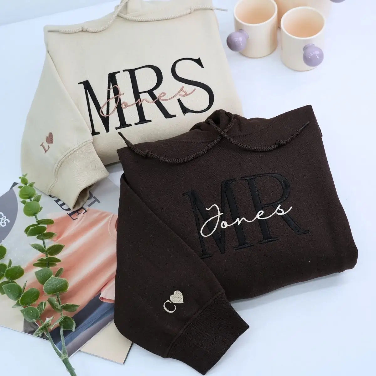 Mr and Mrs embroidered sweatshirts for couple bridal shower gift