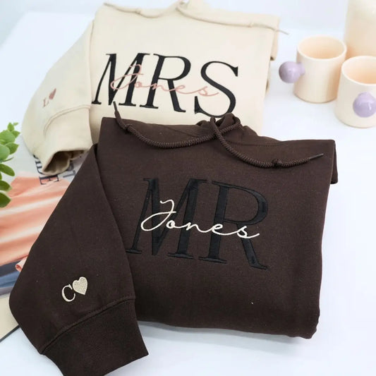 Mr and Mrs embroidered sweatshirts for couple bridal shower gift