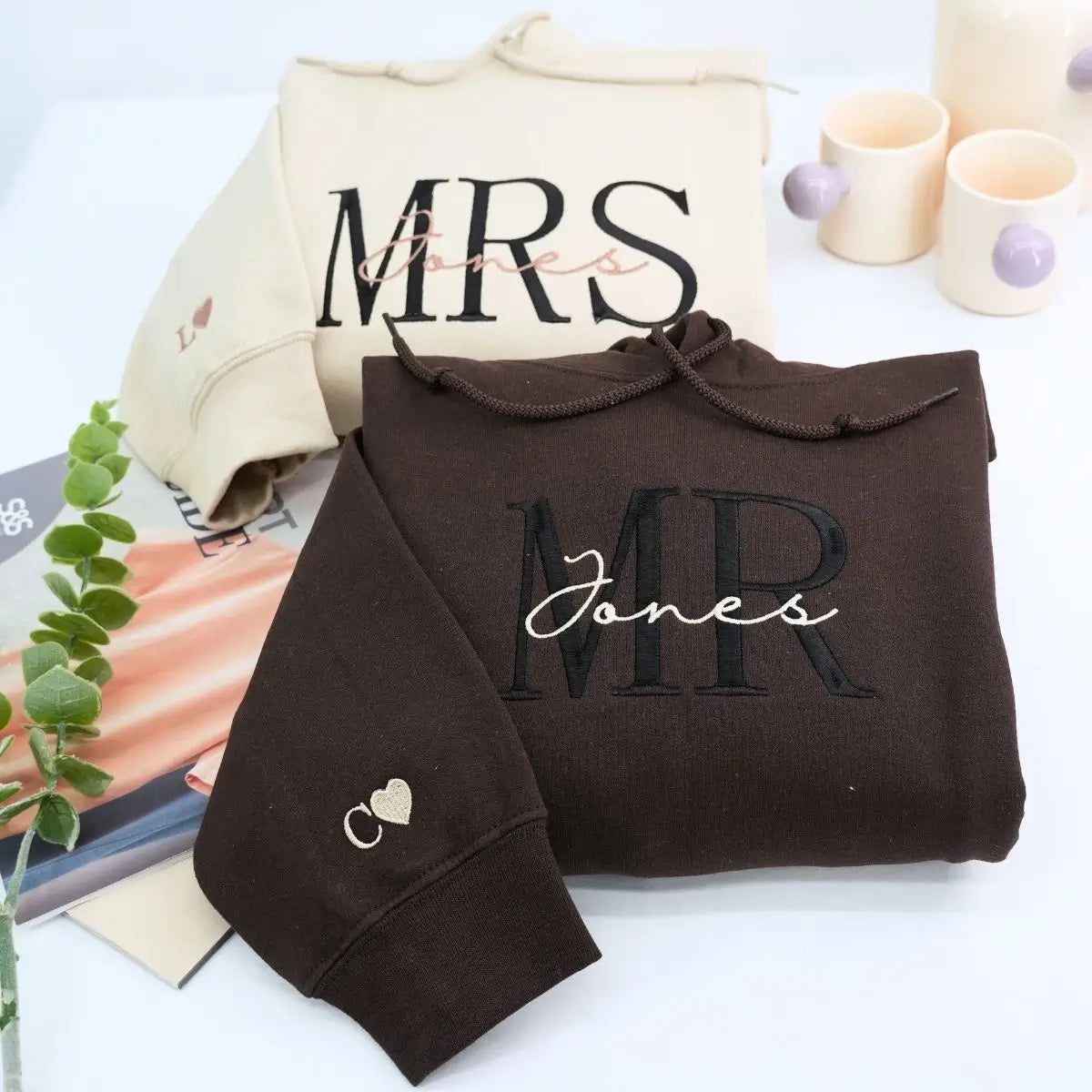 Mr and Mrs embroidered sweatshirts for couple bridal shower gift