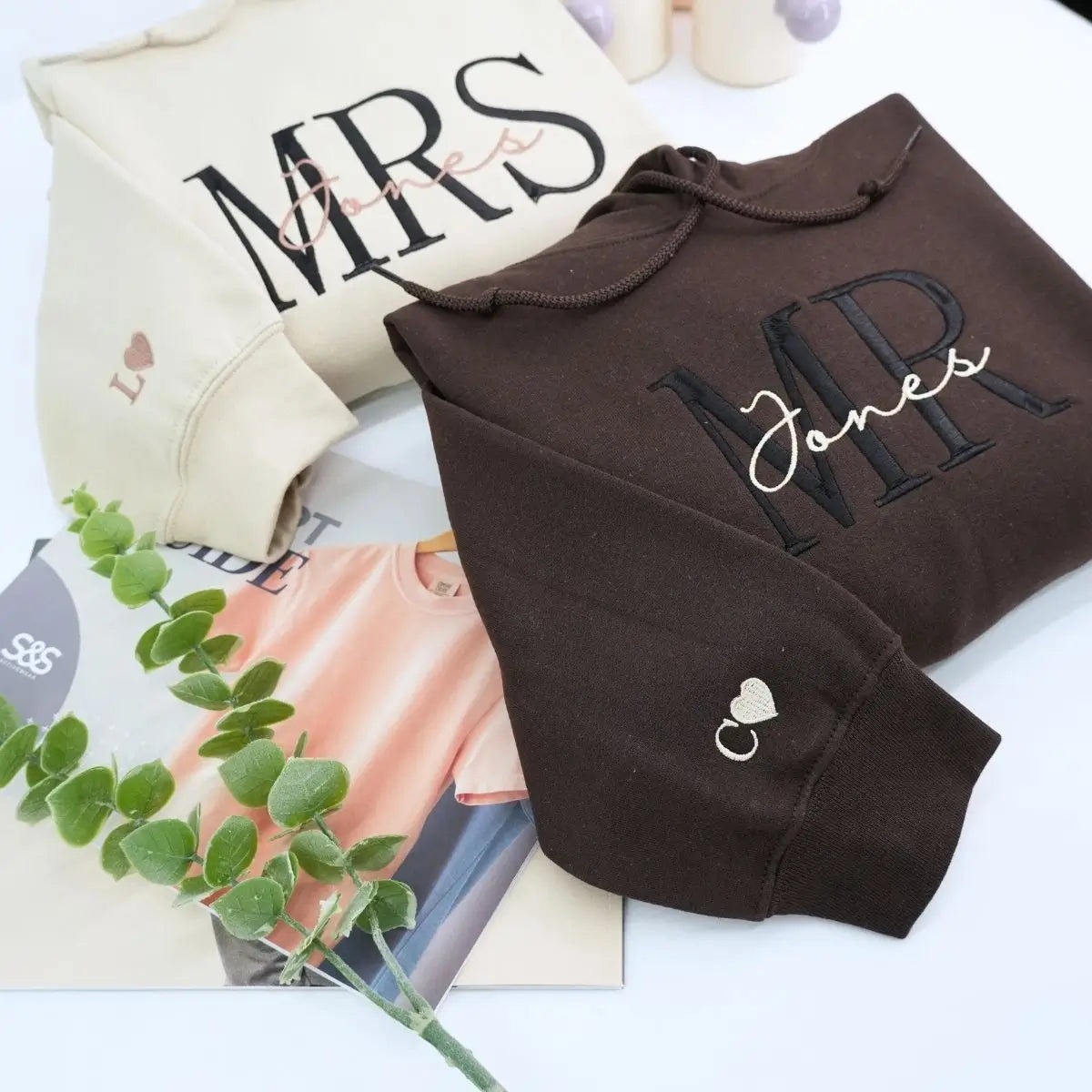 Mr and Mrs embroidered sweatshirts for couple bridal shower gift