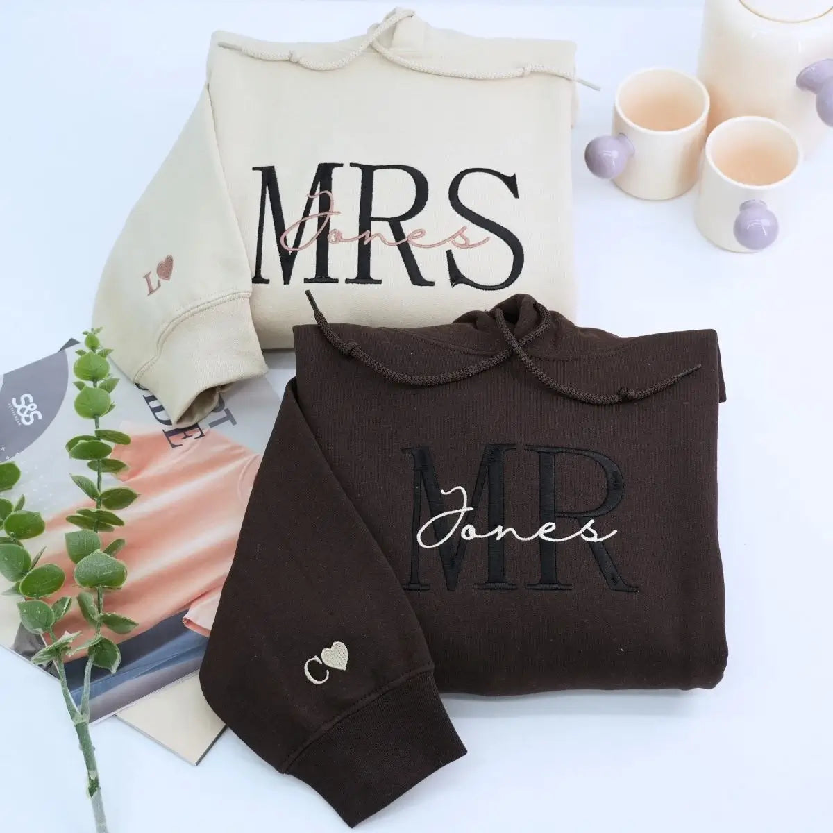 Mr and Mrs embroidered sweatshirts for couple bridal shower gift