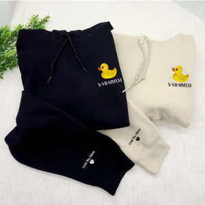 Personalized Cartoon Matching Couple Embroidered Duck Hoodie, Anniversary Gift For Her And Him