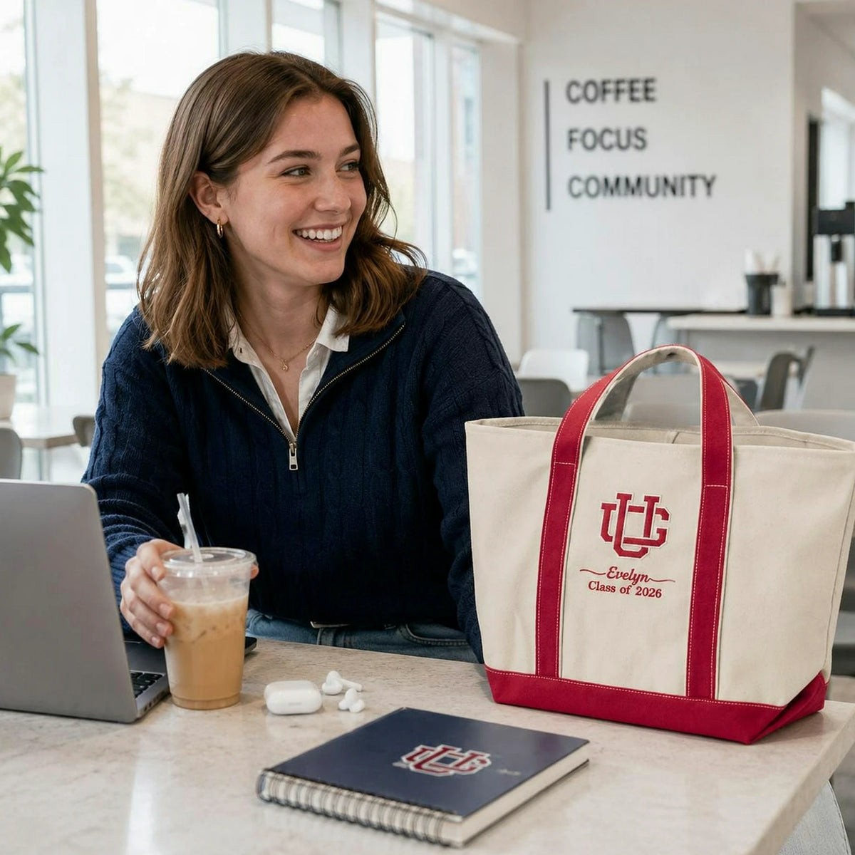 Personalized College Logo Embroidered Tote Bag with Teacher Name, Class of Year