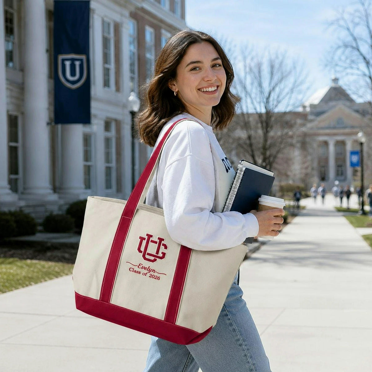 Personalized College Logo Embroidered Tote Bag with Teacher Name, Class of Year