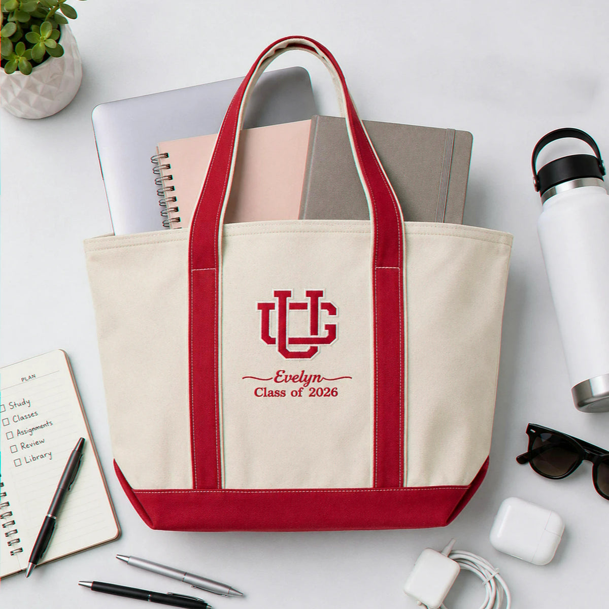 Personalized College Logo Embroidered Tote Bag with Teacher Name, Class of Year