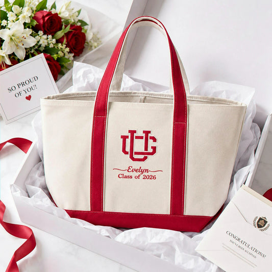 Personalized College Logo Embroidered Tote Bag with Teacher Name, Class of Year