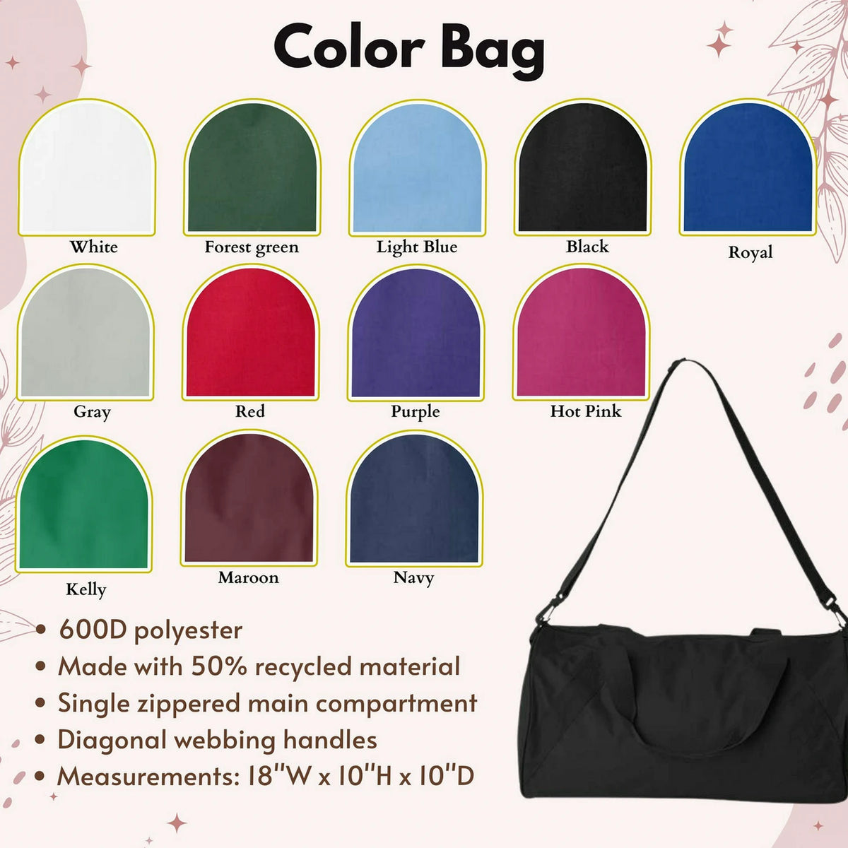 Personalized Team Duffle Bag Embroidered Sports Gym Yoga Uniform Travel Gear Bag