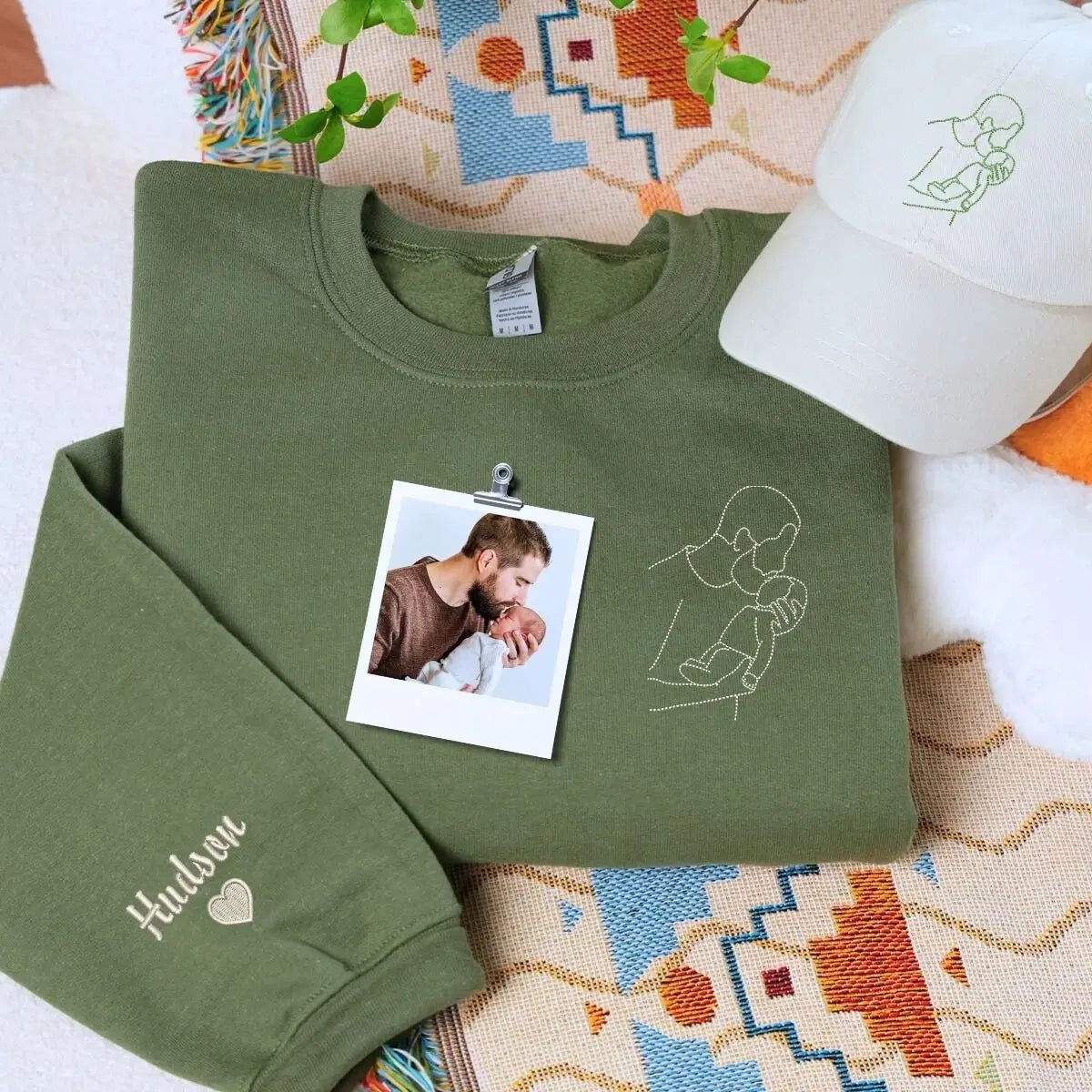 Custom sweatshirt and hat gift set for proud dad with Father's Day message