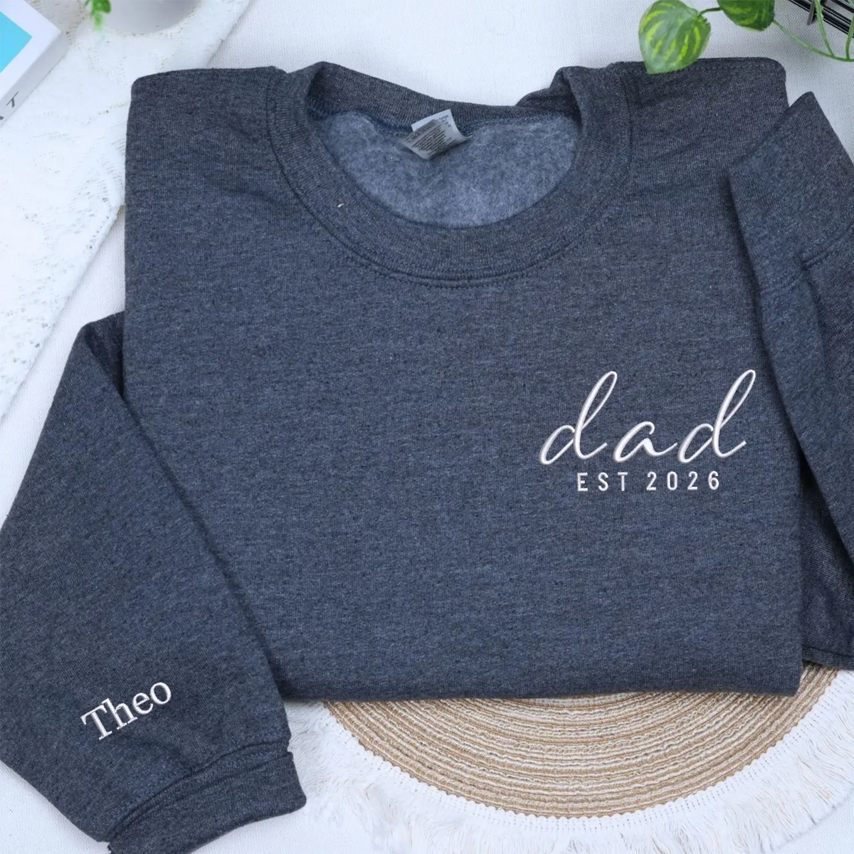 Personalized dad hoodie embroidered with child name and Dad EST year gift for new fathers