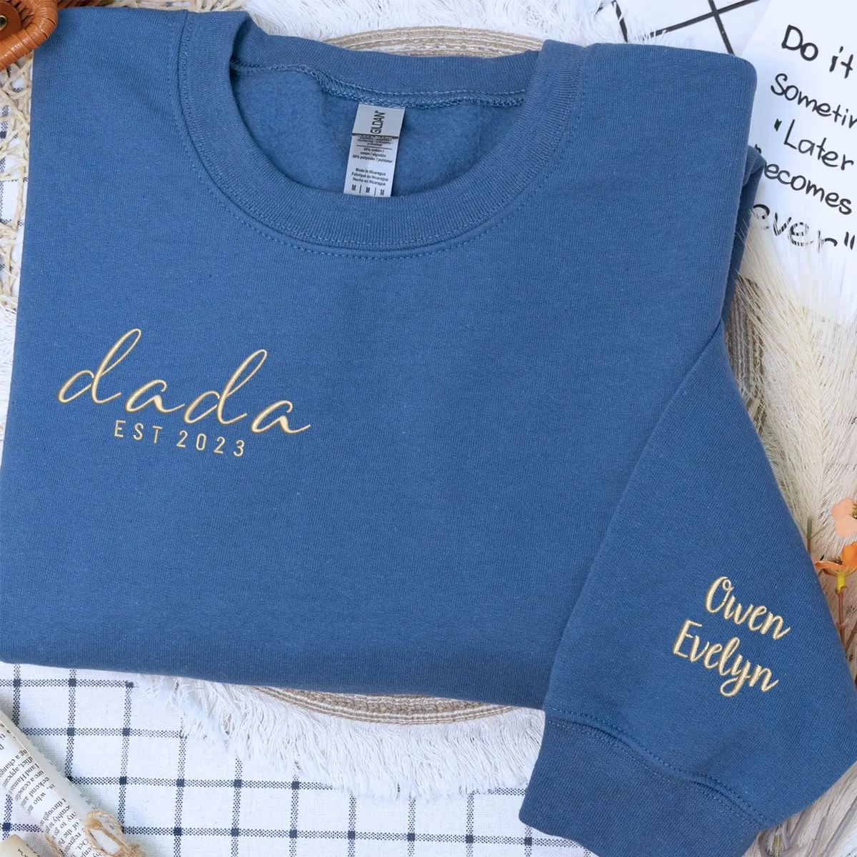 Personalized dad hoodie embroidered with child name and Dad EST year gift for new fathers