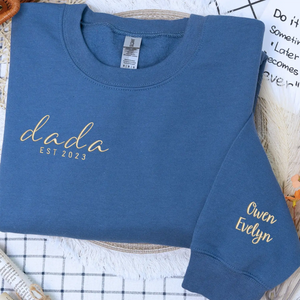 Personalized dad hoodie embroidered with child name and Dad EST year gift for new fathers