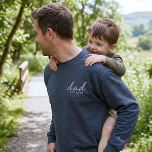 Personalized dad hoodie embroidered with child name and Dad EST year gift for new fathers