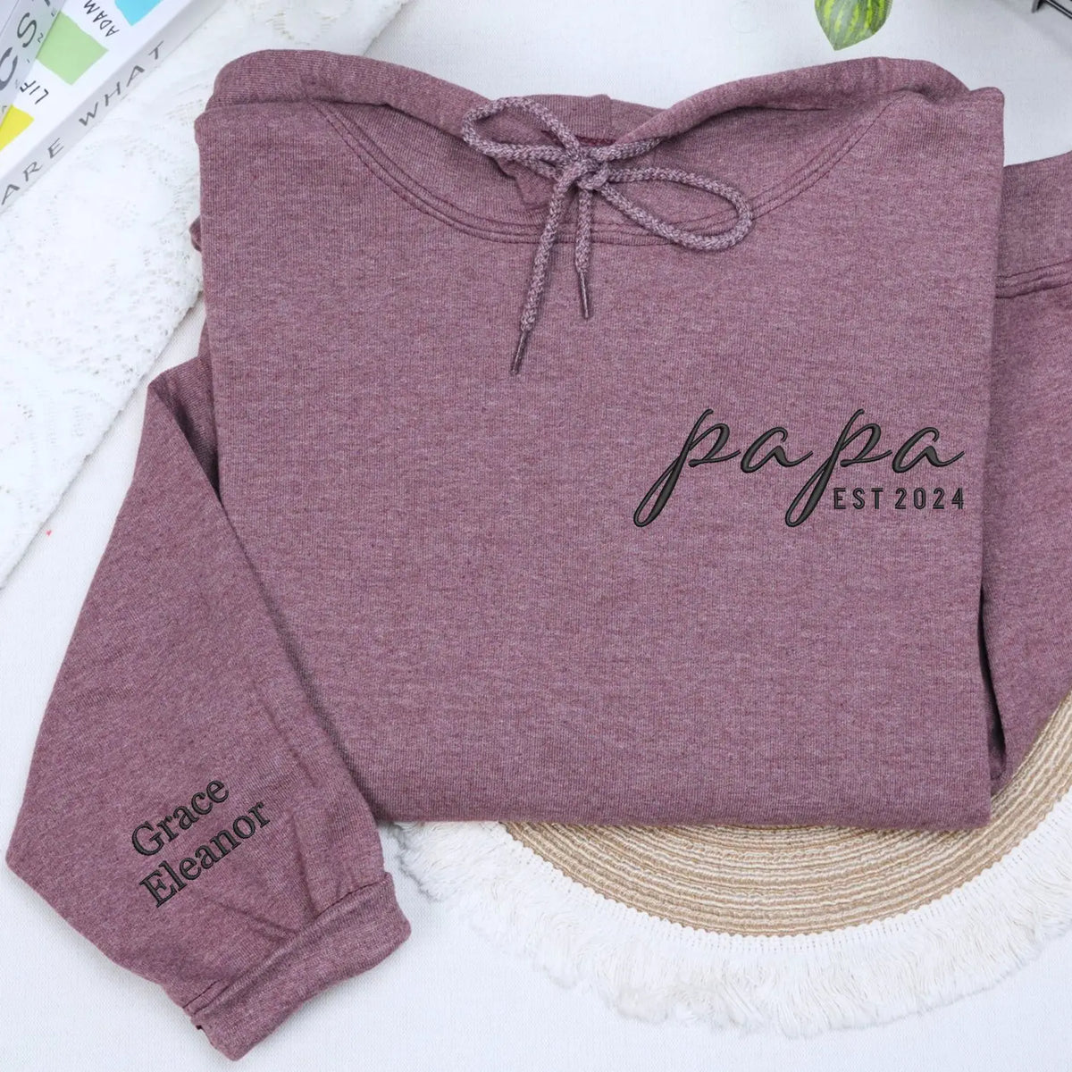 Personalized dad hoodie embroidered with child name and Dad EST year gift for new fathers