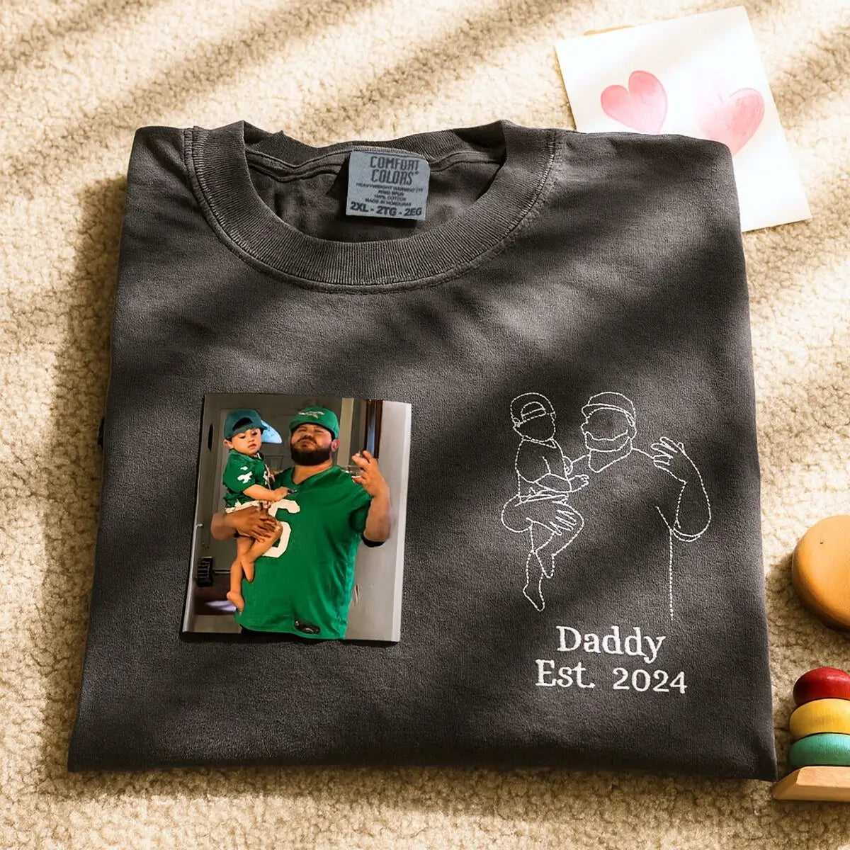 Embroidered dad and son shirt personalized with photo - unique Father’s Day gift