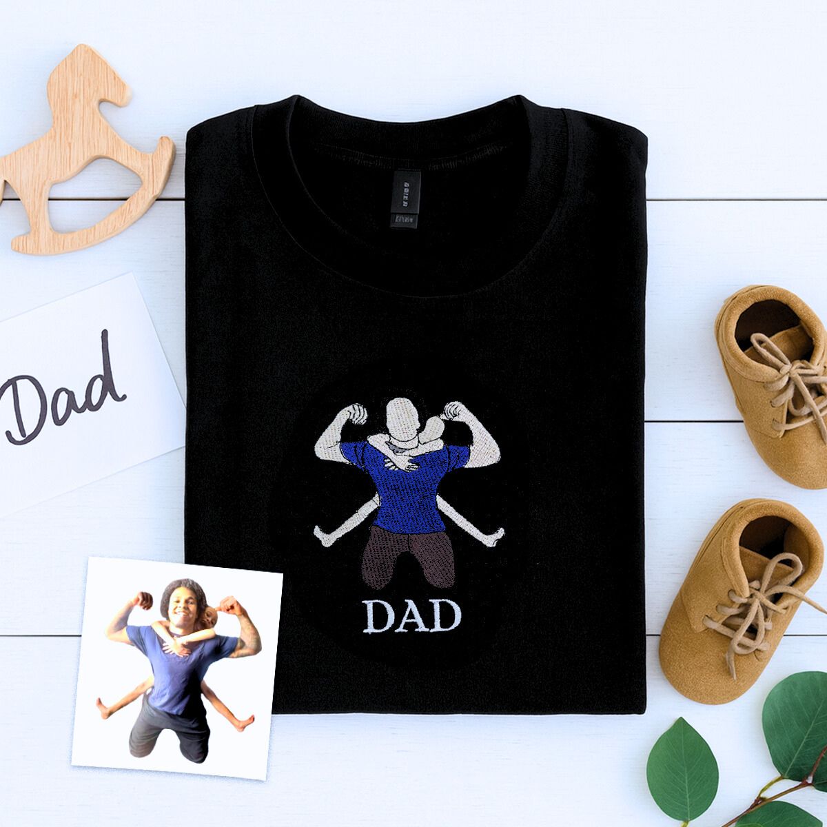 Embroidered dad and son shirt personalized with photo - unique Father’s Day gift
