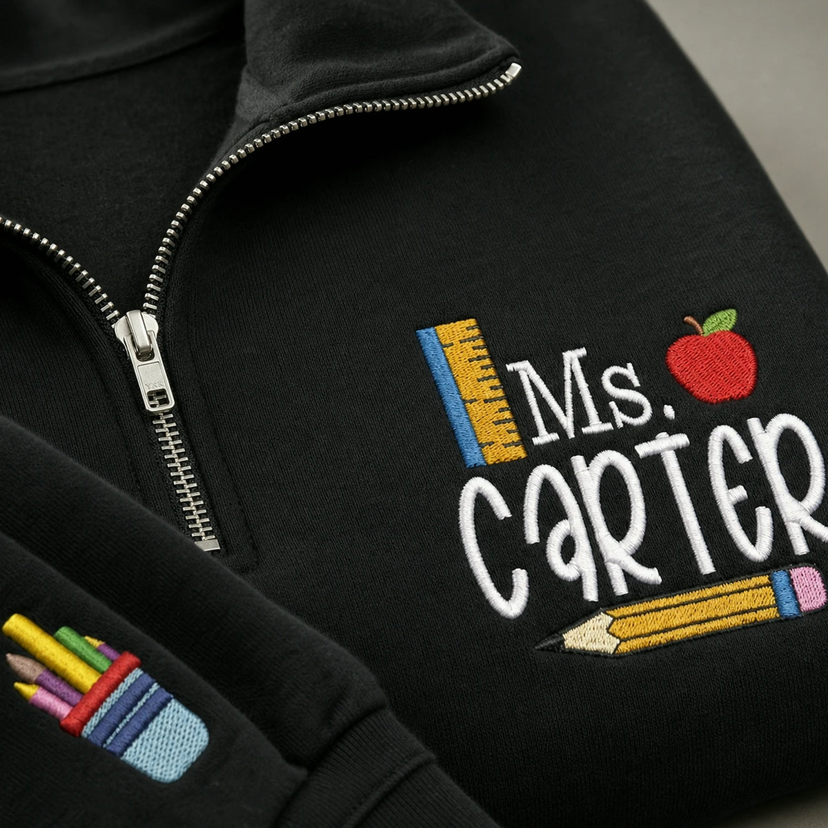 Personalized Elementary Teacher Quarter Zip - Embroidered Name & Retro School Themed Sweatshirt - Teacher Appreciation Gift