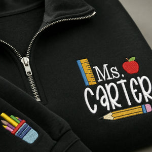 Personalized Elementary Teacher Quarter Zip - Embroidered Name & Retro School Themed Sweatshirt - Teacher Appreciation Gift